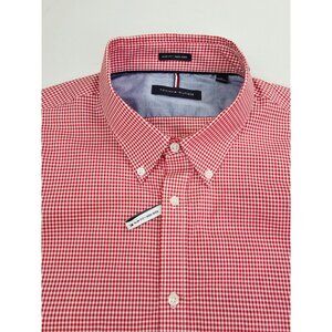 Tommy Hilfiger Slim Fit Non Iron Size 18 34/35 Mens Red White Check Shirt NWT